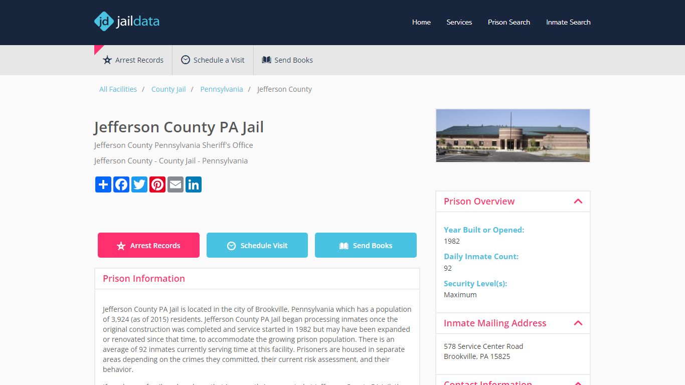 Jefferson County PA Jail Inmate Search and Prisoner Info - Brookville, PA